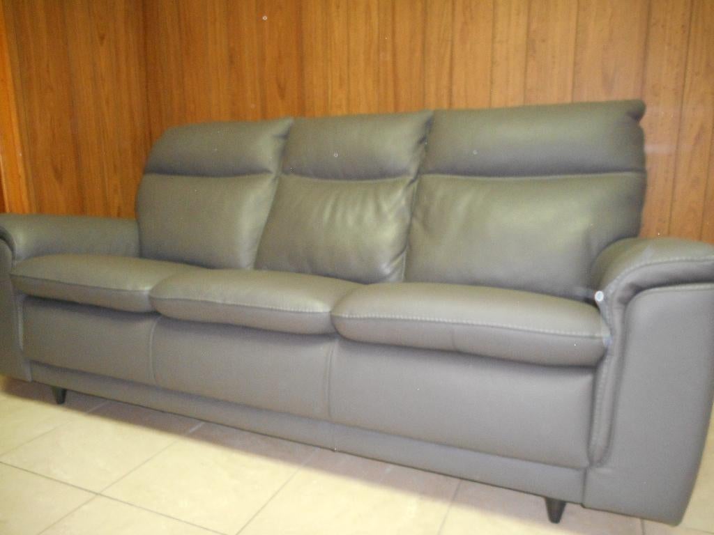 ZETEL LEDER 3-zit Grijs, Trois personnes, 100 à 125 cm, 200 à 250 cm, Banc droit