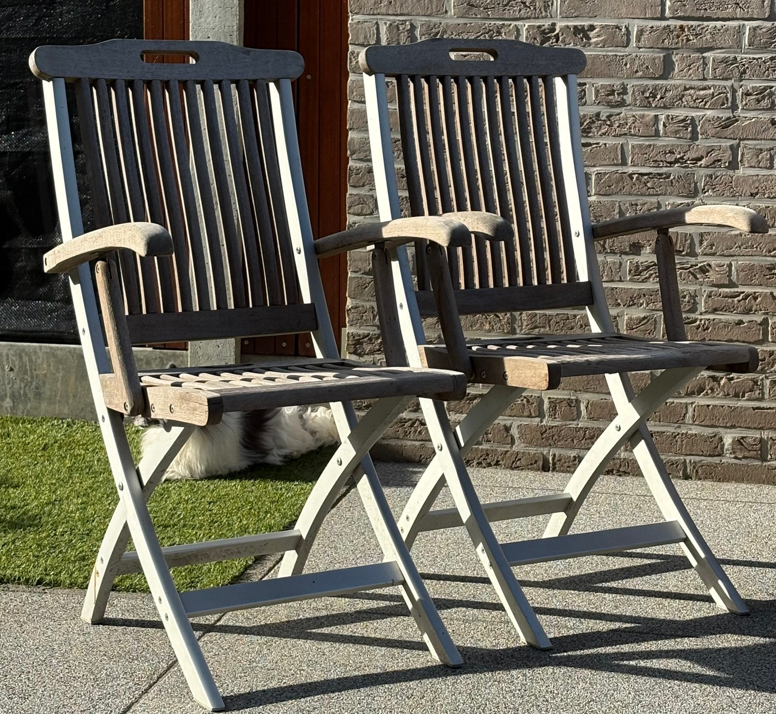 2 chaises de jardin en teck et métal, Enlèvement, Utilisé, Bois de teck, Pliant