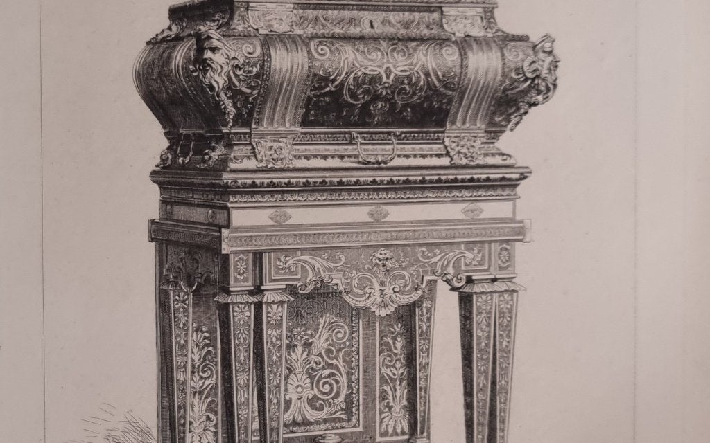 Ets Coffret de mariage Boulle - L. Gaucherel, ca. 1880, Antiek en Kunst, Ophalen, 1800 - 1899, Ets, Met tekst