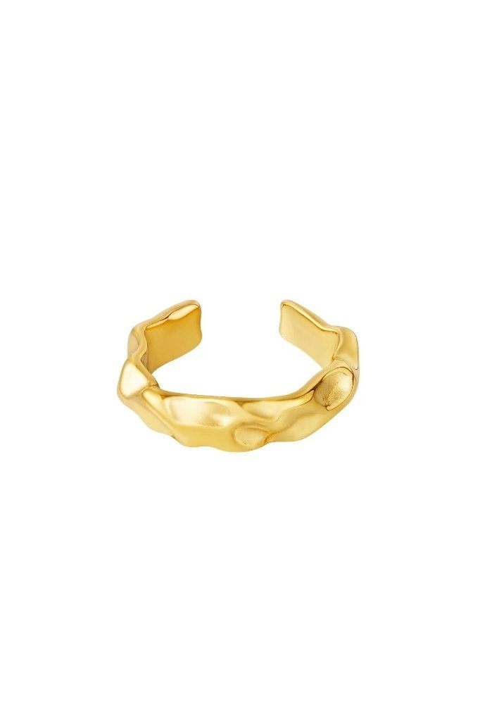 Ring organische vorm Goud kleur Stainless Steel One size, Nieuw, Ophalen of Verzenden, Dame, Goud