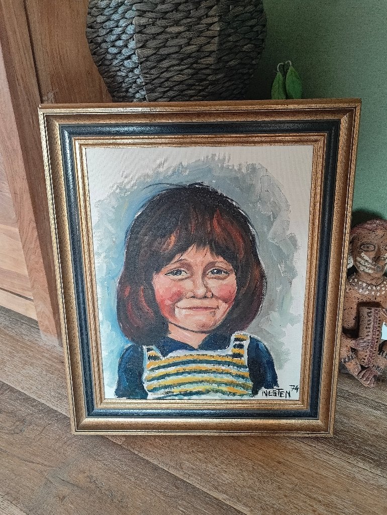 Schilderij Nesten (Rik Delneste) - 1974, Ophalen of Verzenden, Portret of Personen