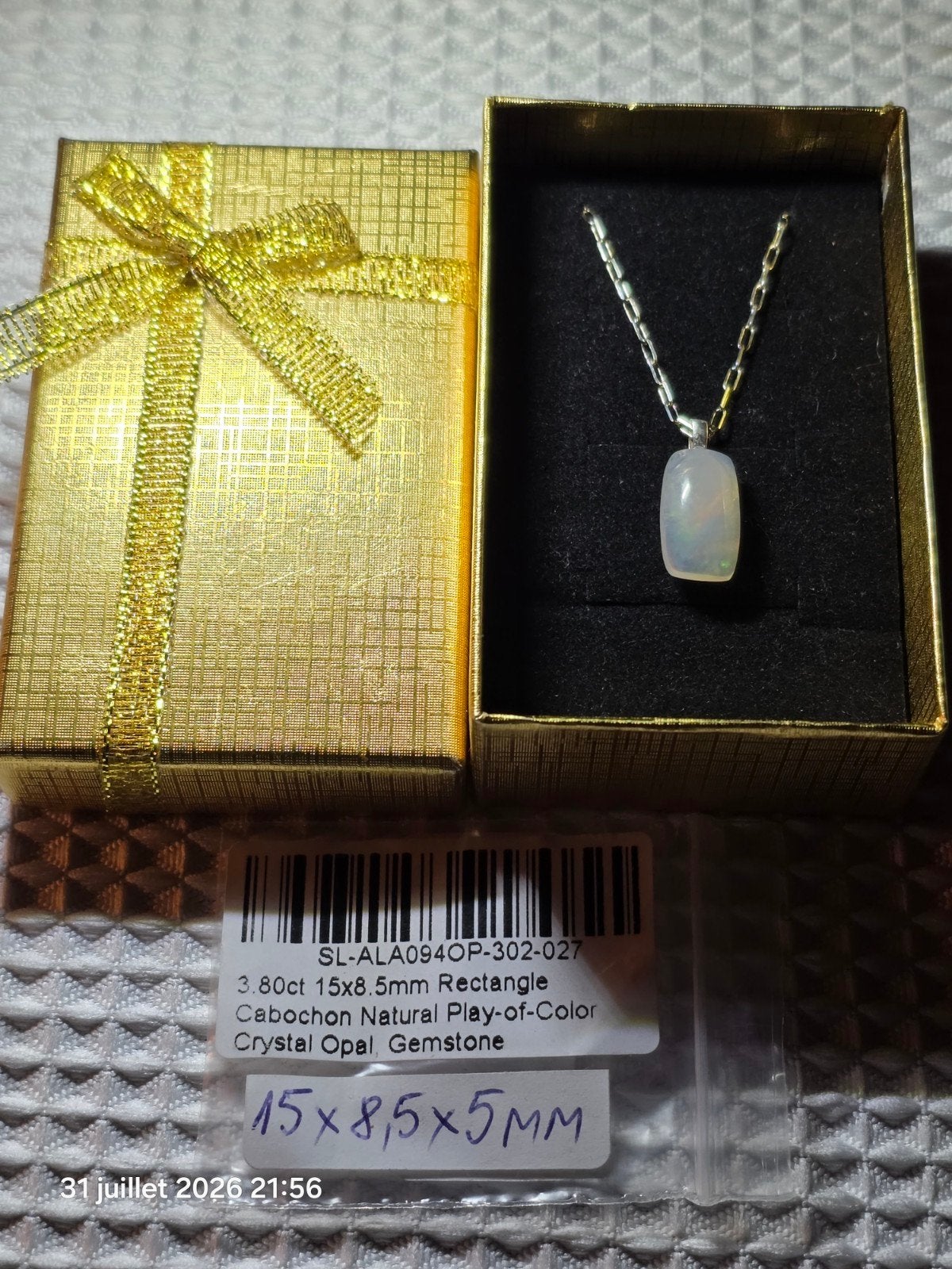 Pendentif en argent massif avec grande opale naturelle d'Éth, Neuf, Enlèvement, Avec pierre précieuse, Argent