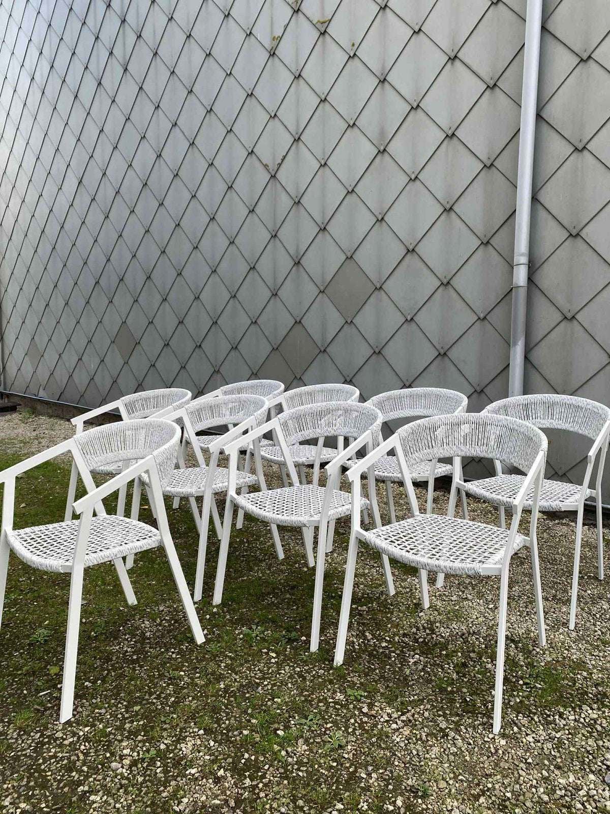 Als nieuw! Complete set 9 stapelbaar tuinstoelen in topstaat, Ophalen, Zo goed als nieuw