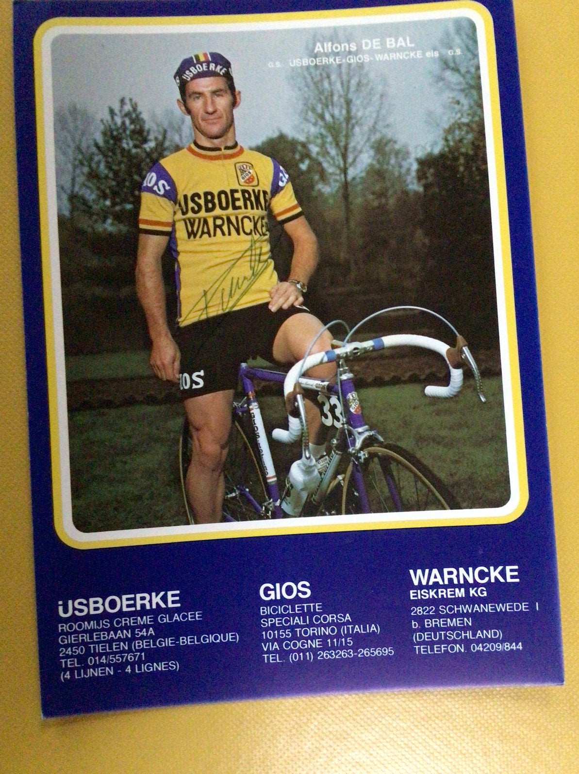 Wielerkaart team gios ijsboerke alfons de bal signe, Ophalen of Verzenden, Zo goed als nieuw