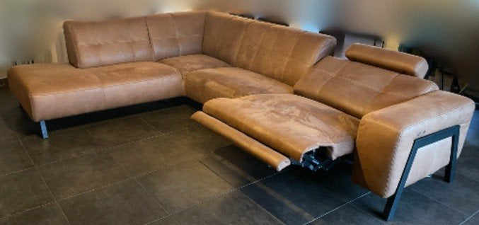 hoeksalon met relax + hoofdsteun - daim - prijs bespreekbaar, Huis en Inrichting, Ophalen, Hoekbank, 300 cm of meer, Zo goed als nieuw