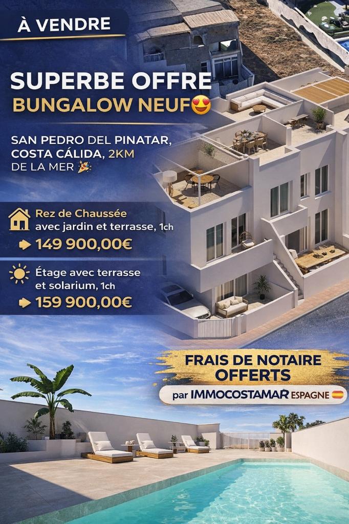 bungalow a vendre sur le bord de mer en Espagne, Immo, Étranger, Village, San Pedro del Pinatar, Appartement, Espagne