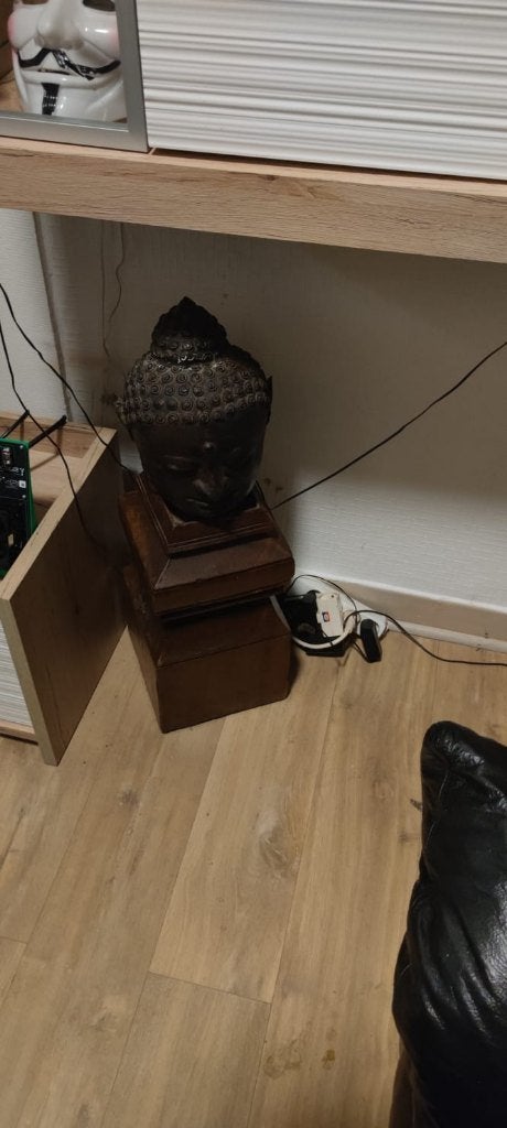 tête de boudha, Avec socle, Noir, Métal, Enlèvement