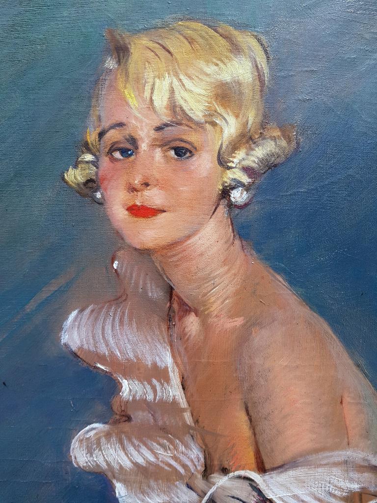 DOMERGUE - Superbe tableau - Portrait de femme, Envoi