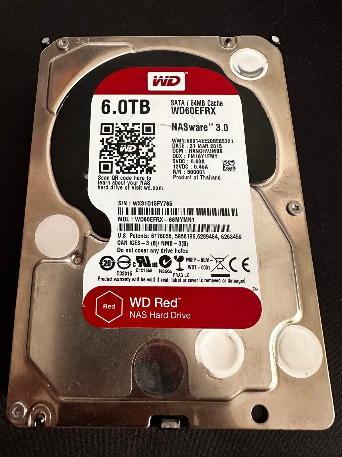 Western Digital 6.0TB HDD, Computers en Software, Harde schijven, Verzenden, Gebruikt, HDD