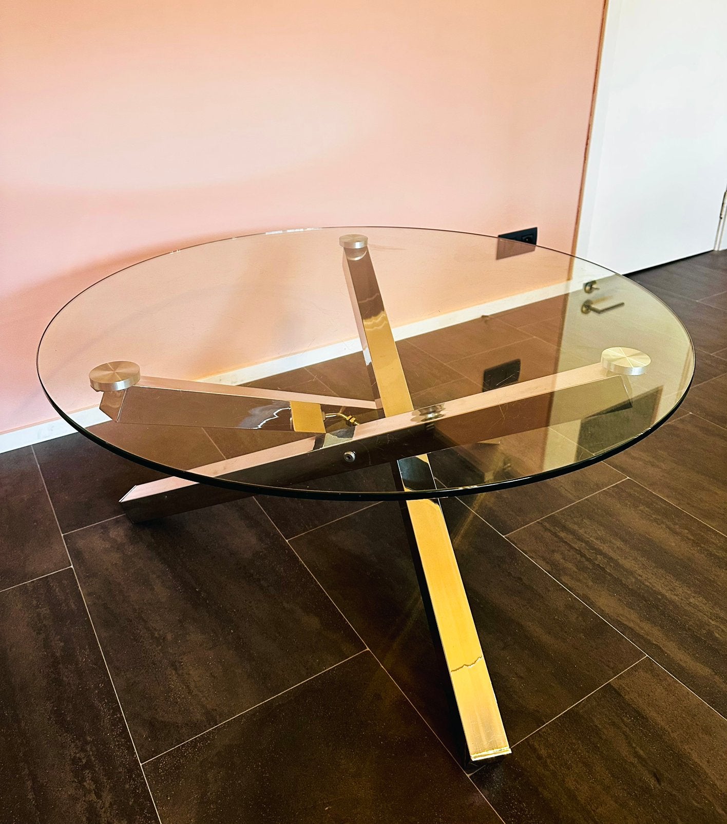 Table basse en verre securit 90 cm, Maison & Meubles, Rond, 50 à 100 cm, Comme neuf, Verre
