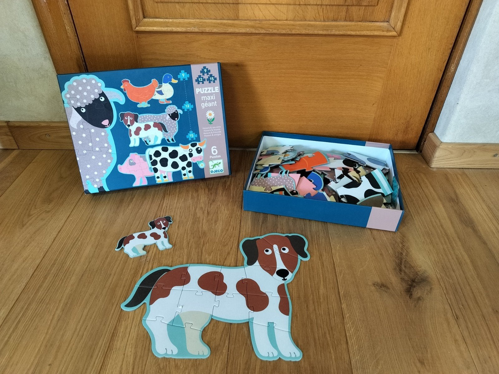 doos met 6 gigantische djeco Maxi-puzzels, Ophalen