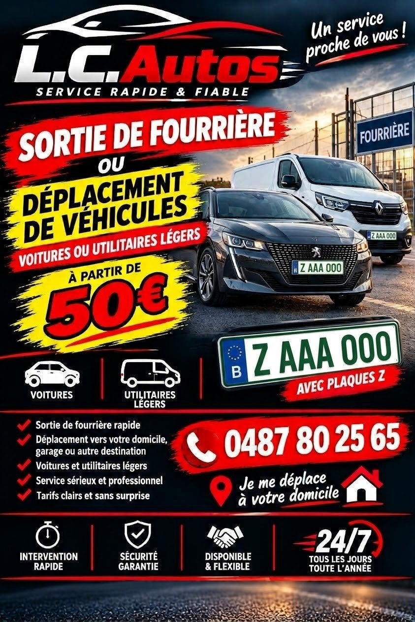 Sortie de fourriere & deplacement vèhicule avec plaque Z, Enlèvement
