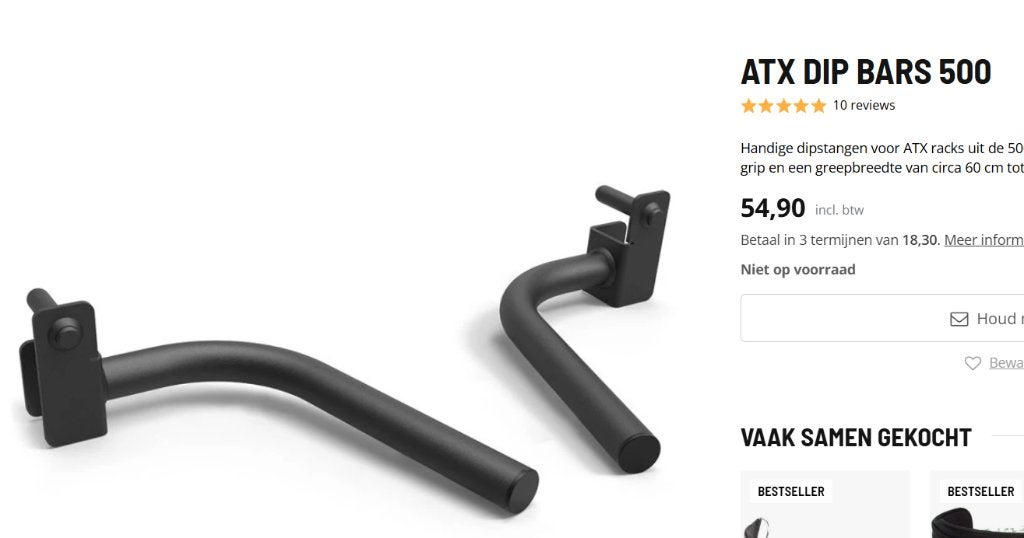 ATX Dip Bars 500, Sports & Fitness, Appareils de fitness, Enlèvement ou Envoi, Bras, Comme neuf, Autres types