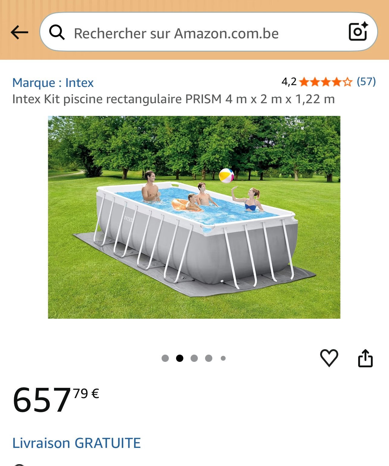 piscine  Intex  rectangulaire de 4,00 x 2,00 x 1,22 m, 200 à 400 cm, Enlèvement, Utilisé, Rectangulaire