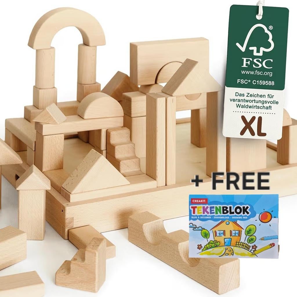 Merle Toys - Grands blocs en bois naturel - Ensemble château, Enfants & Bébés, Jouets | Blocs de construction, Neuf, Autres marques