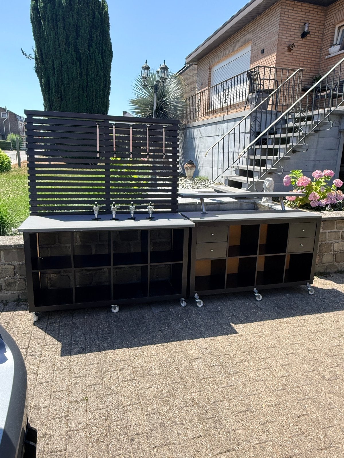Bar mobile 2 parties sur roulettes + porte-bouteilles, Moderne, Enlèvement, Utilisé, Bois