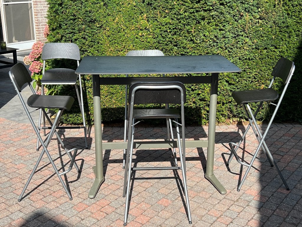 Hoge bartafels met 5 stoelen, Huis en Inrichting, Tafels | Statafels, Ophalen, Zo goed als nieuw