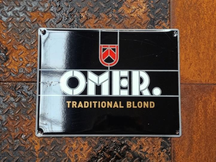 Reclamebord OMER Traditional Blond Bier Blik Pils Plaque Bar, Verzamelen, Verzenden, Gebruikt, Reclamebord