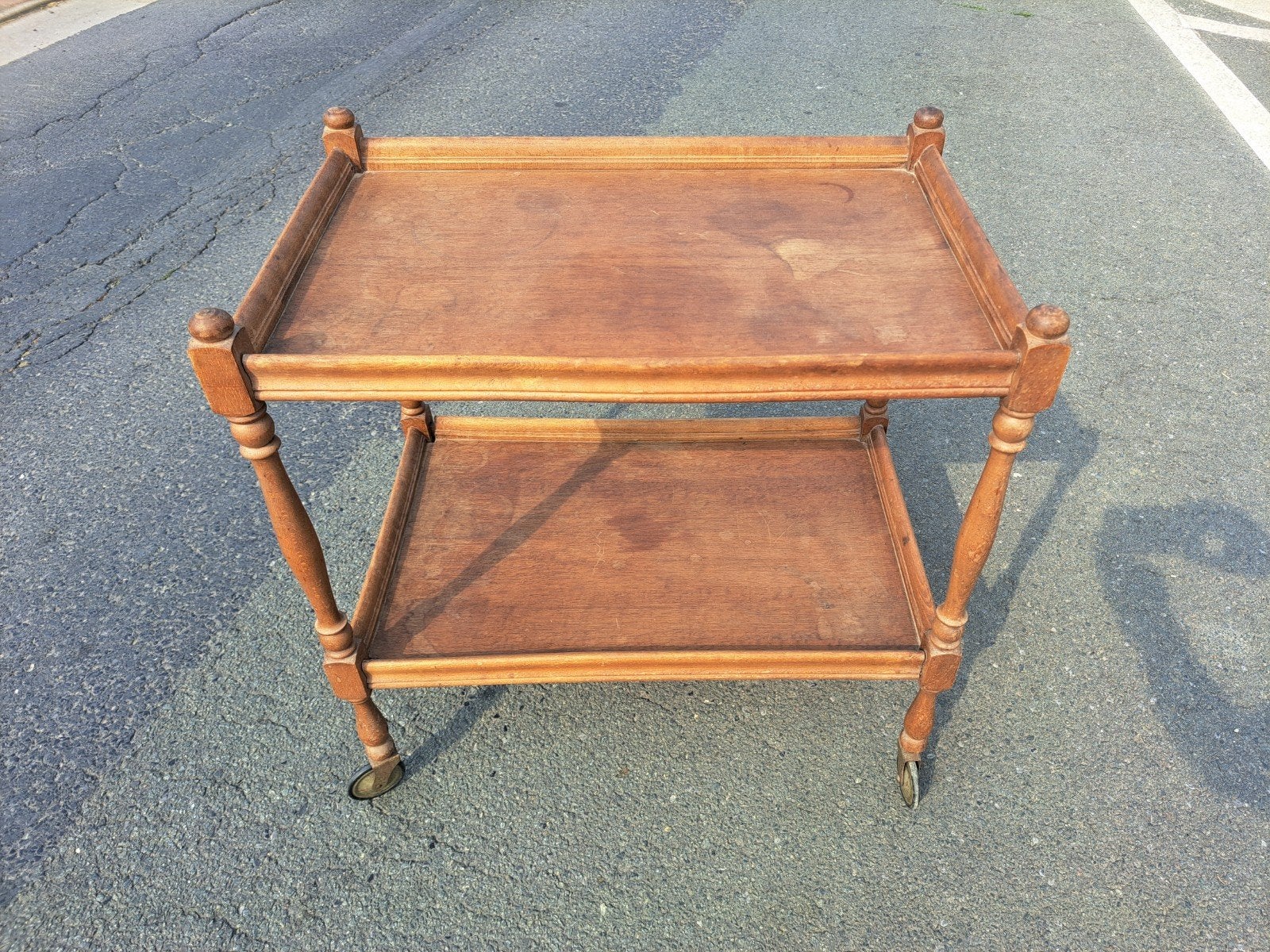 antieke houten trolley met voet en roller, Ophalen of Verzenden