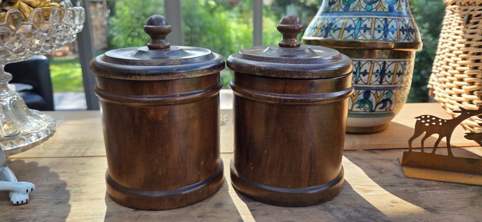 2 pots en bois avec couvercles, Antiquités & Art, Antiquités | Accessoires de maison, Enlèvement ou Envoi