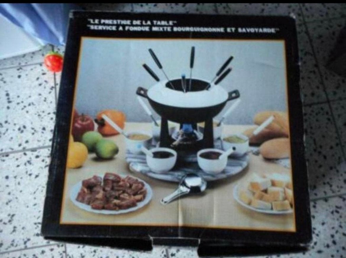 fondueset in fonte voor 6 personen,compleet zoals op de doos, Ophalen of Verzenden, Nieuw, Metaal, Blauw