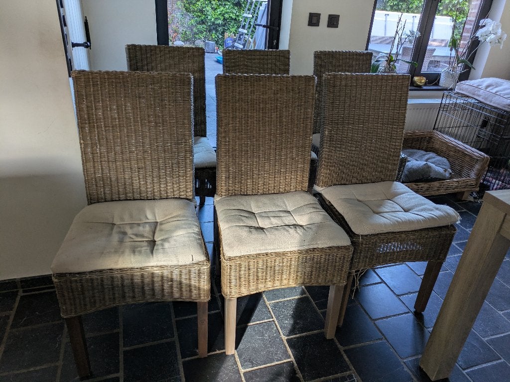 6 rieten stoelen gratis af te halen, Ophalen, Gebruikt, Overige kleuren, Hout