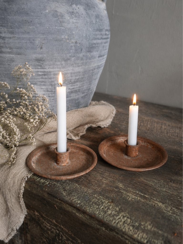 Set van 2 roestkleurige kandelaars, Huis en Inrichting, Woonaccessoires | Kandelaars en Kaarsen, Overige materialen, Bruin, Overige typen