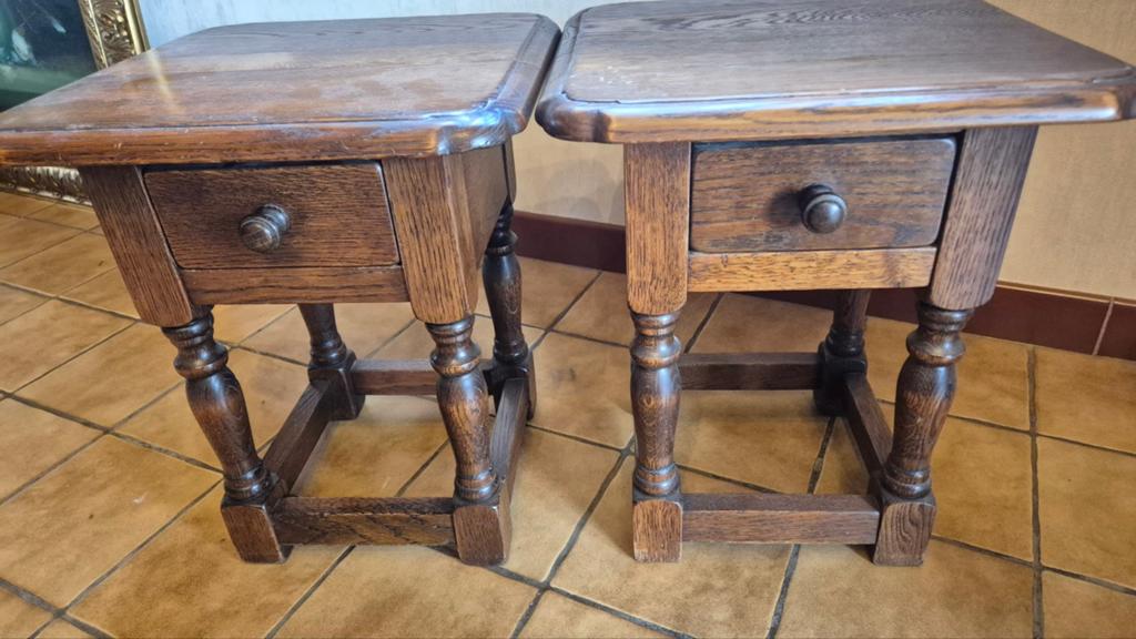 Set van 2 eiken bijzettafeltjes, Moins de 55 cm, Enlèvement, Utilisé, Bois