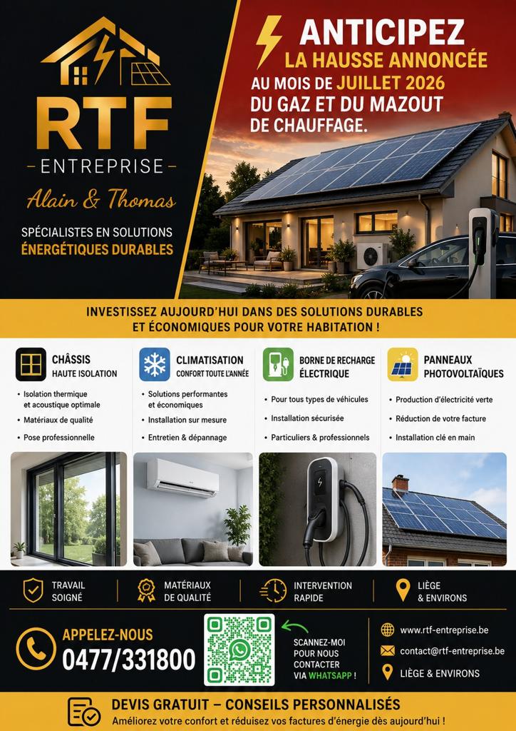 Climatisation panneaux électricité borne recharge rénovation