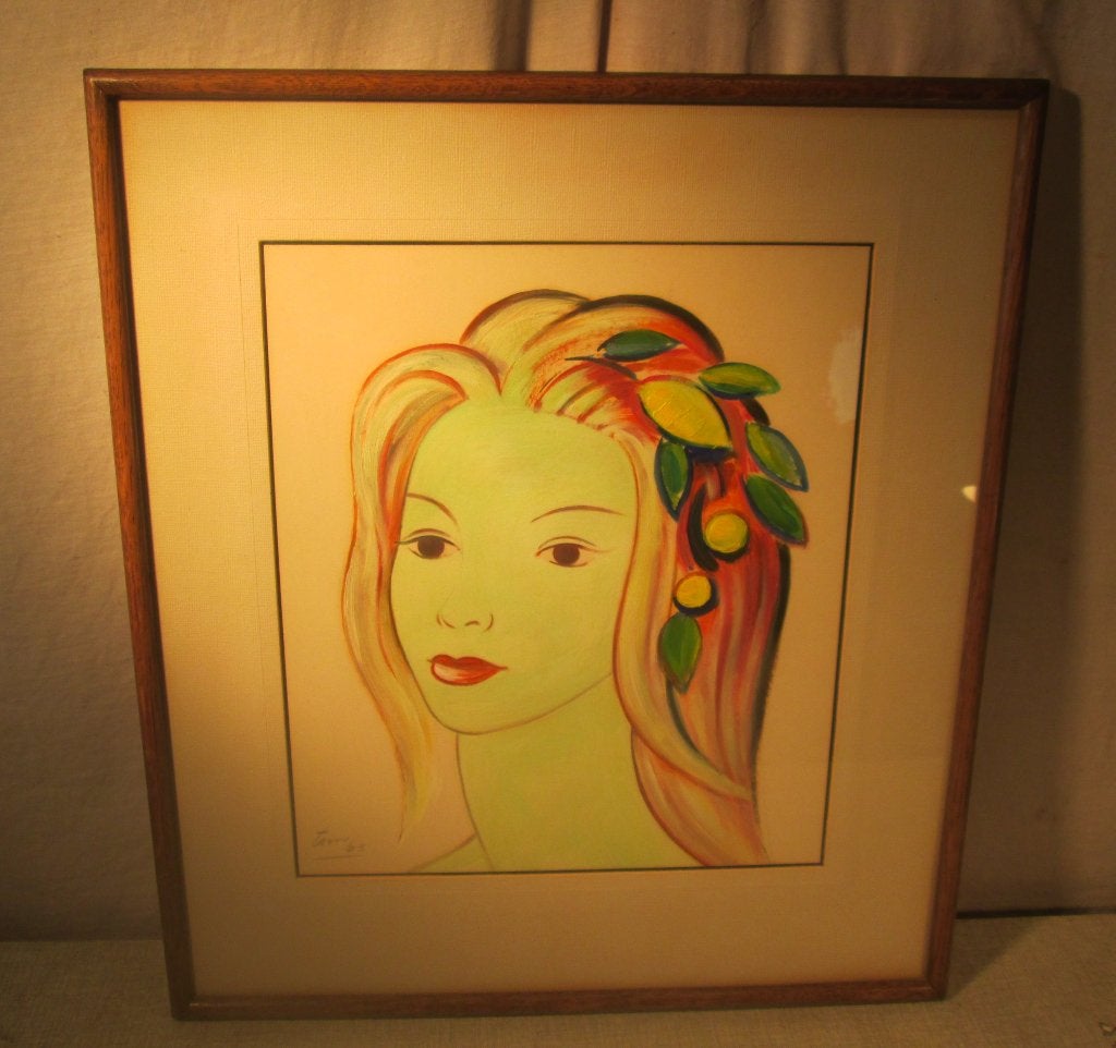 Aquarelle magnifiquement peinte « Fleurs dans les cheveux », Portrait ou Personnes, Enlèvement ou Envoi, Aquarelle, Encadré