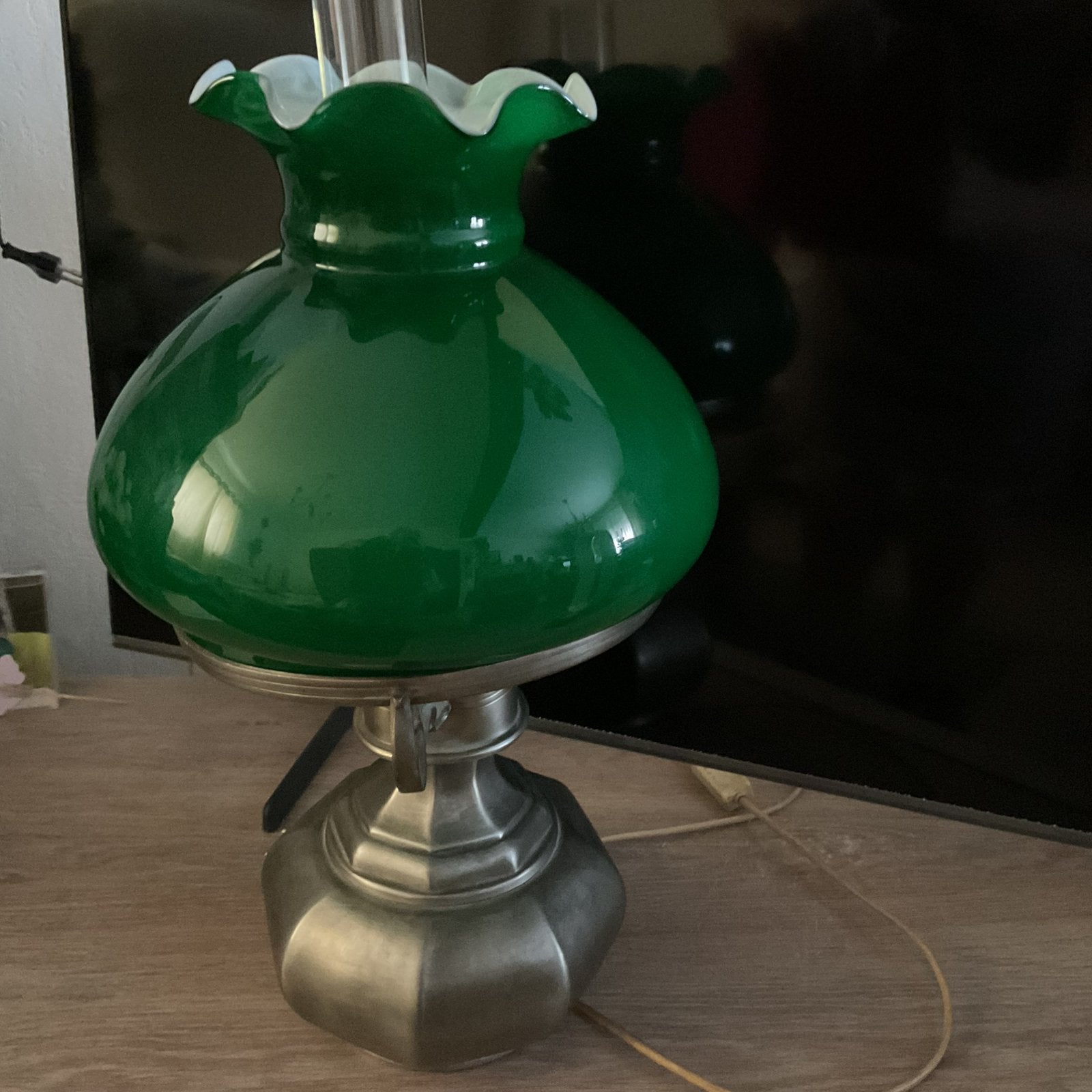 Vintage staanlamp in tin groene kap, 30 à 60 watts, Autres marques, Enlèvement, Utilisé