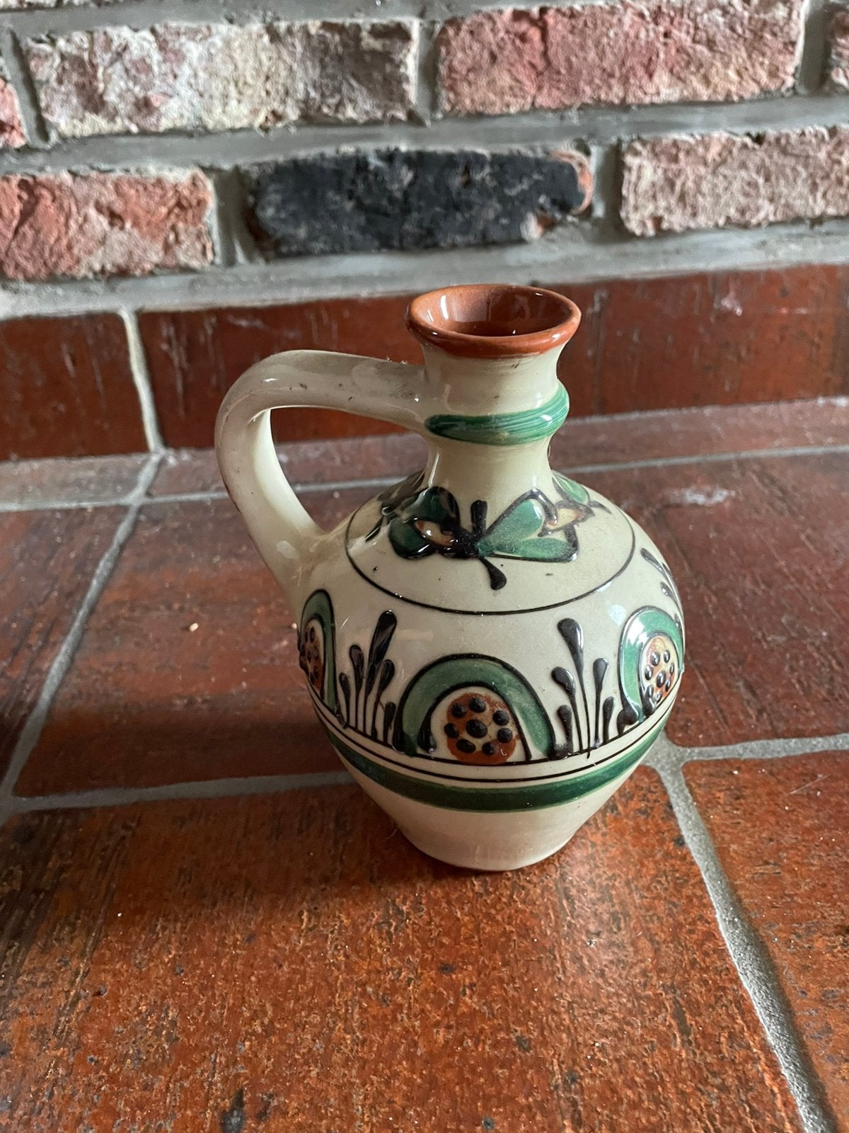Vintage aardewerk kan / vaasje met oor, Antiek en Kunst, Ophalen