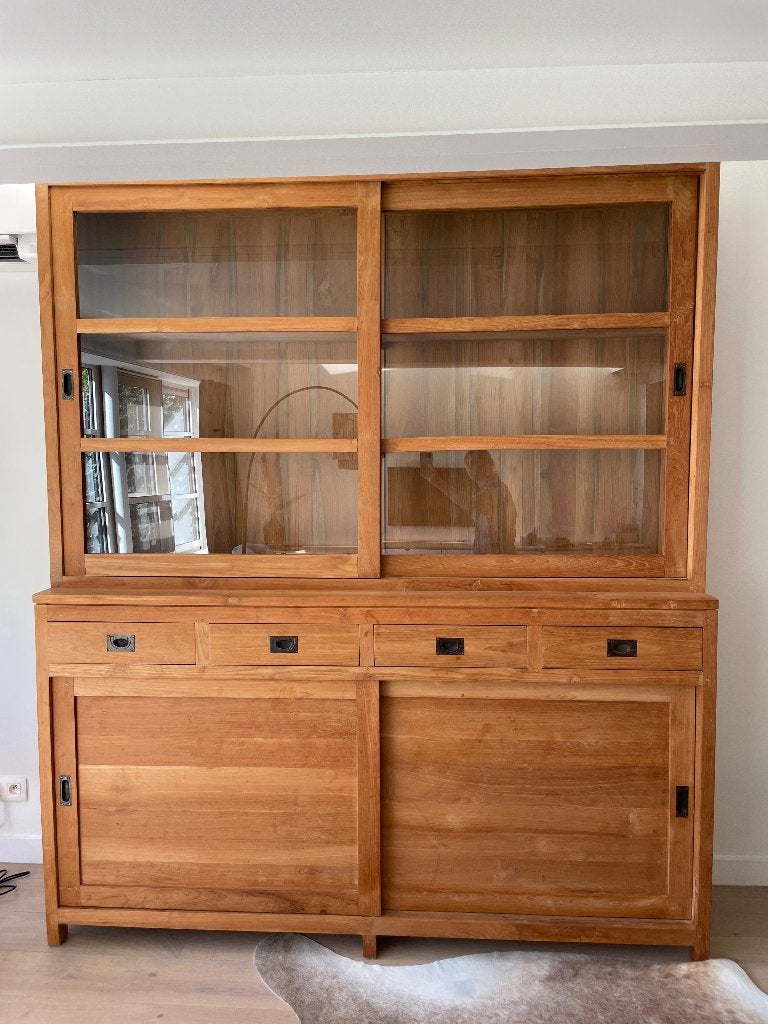Houten Vitrinekast, Huis en Inrichting, Ophalen, Gebruikt, 100 tot 150 cm, Eikenhout