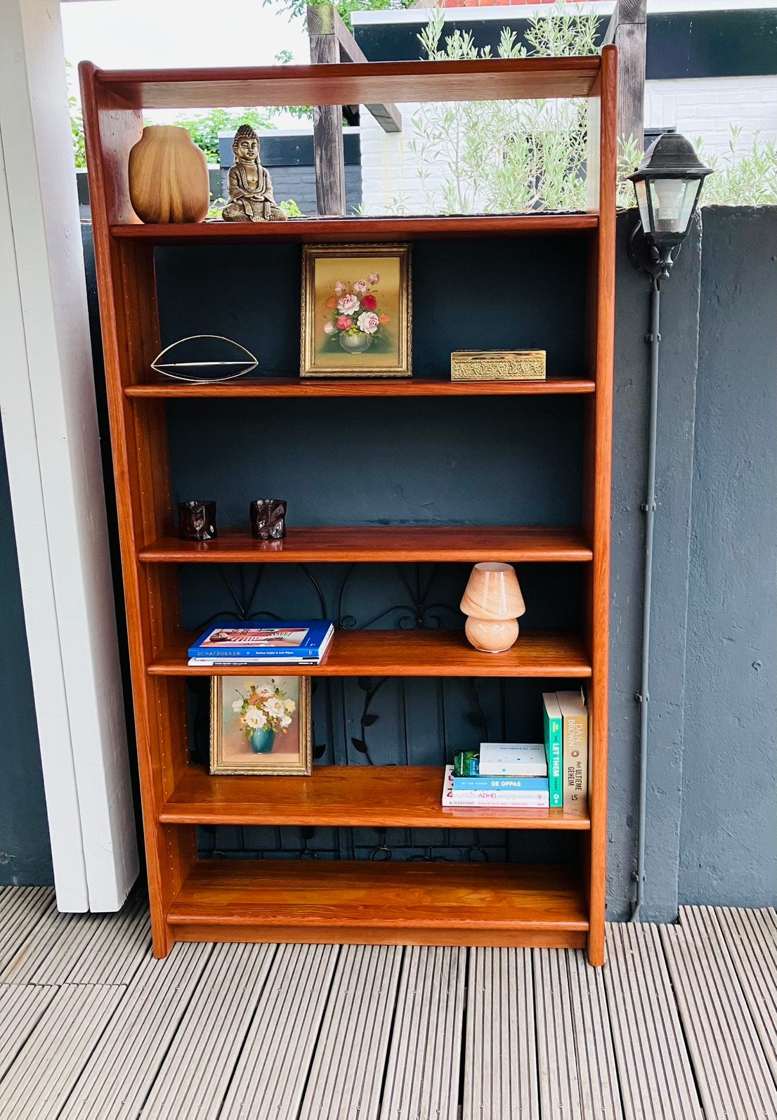 Prachtige XL vintage boekenkast, massief teak., Teck, 25 à 50 cm, Avec tablette(s), Vintage