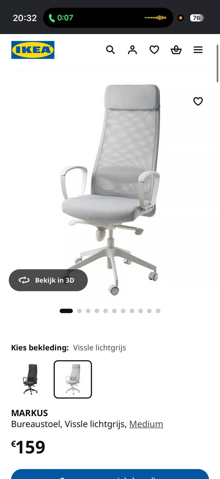 Markus bureaustoel ikea, Huis en Inrichting, Ophalen, Zo goed als nieuw, Grijs, Bureaustoel
