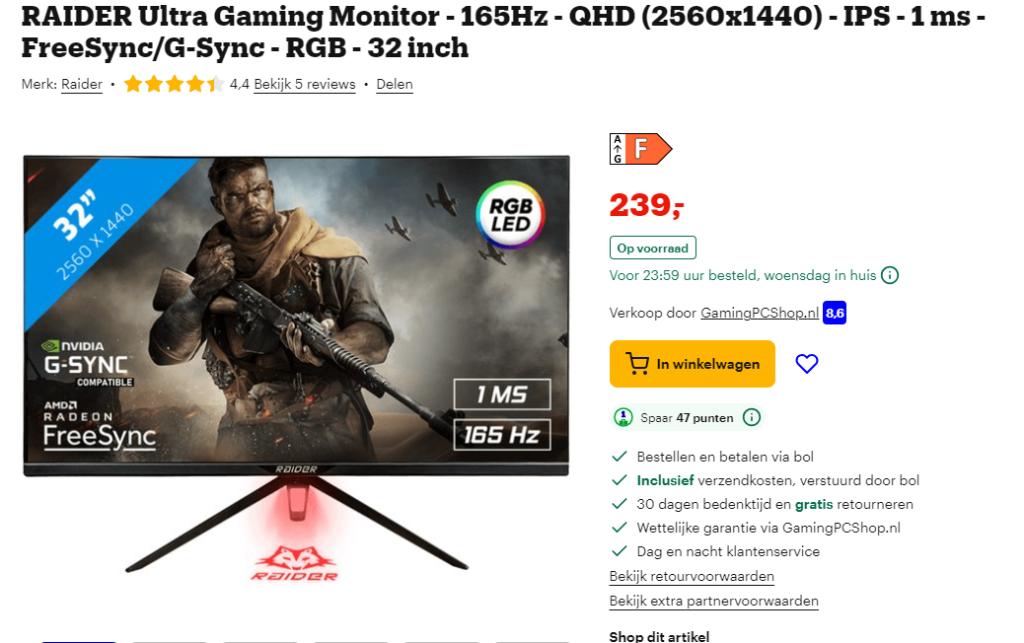 Set van 3 Raider Ultra Gaming Monitor 32 inch QHD 165Hz, Computers en Software, Monitoren, IPS, Zo goed als nieuw, 1 tot 2 ms