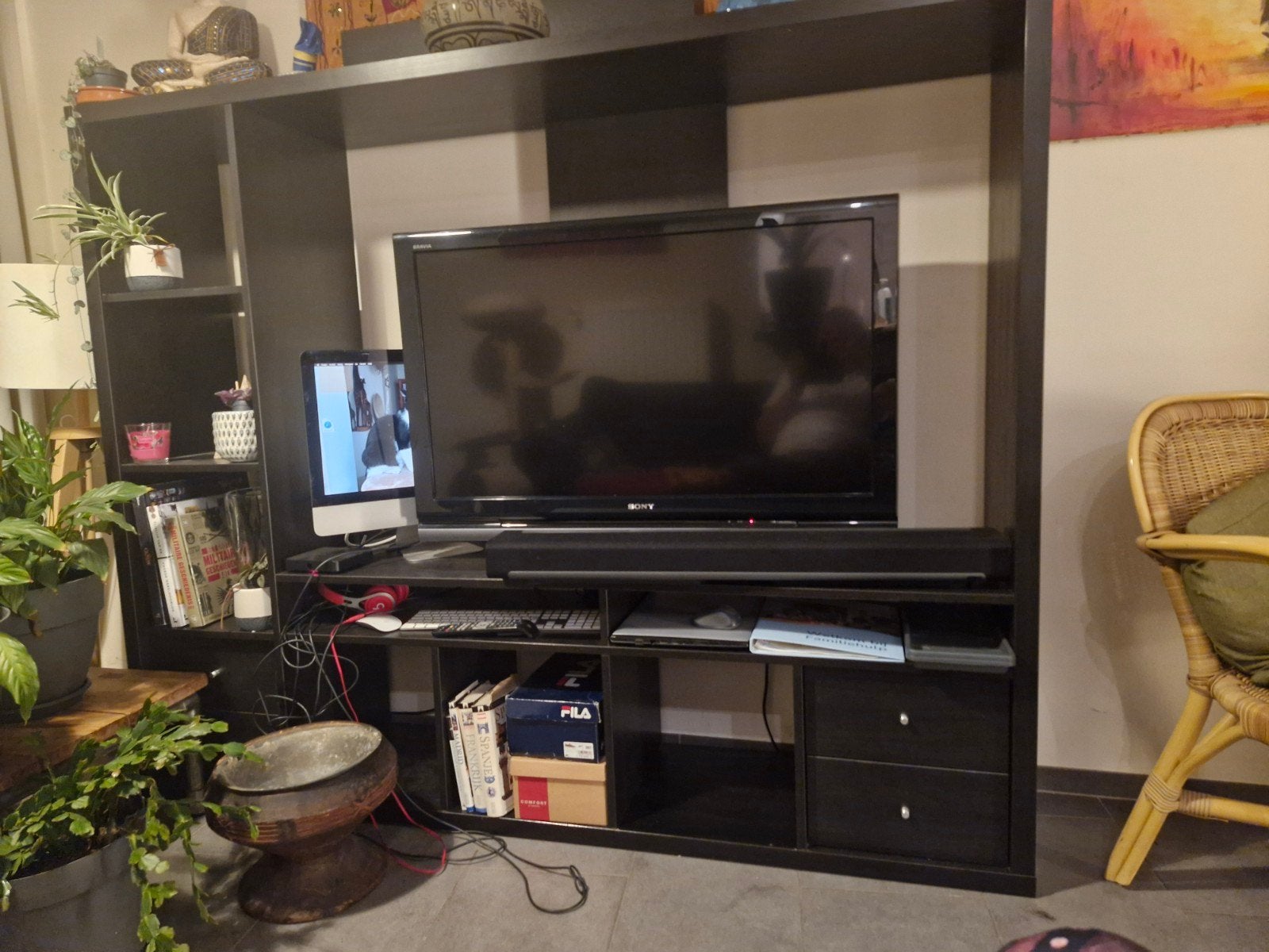 tv meubel kallax ikea met 4 schuiven zwart, Enlèvement