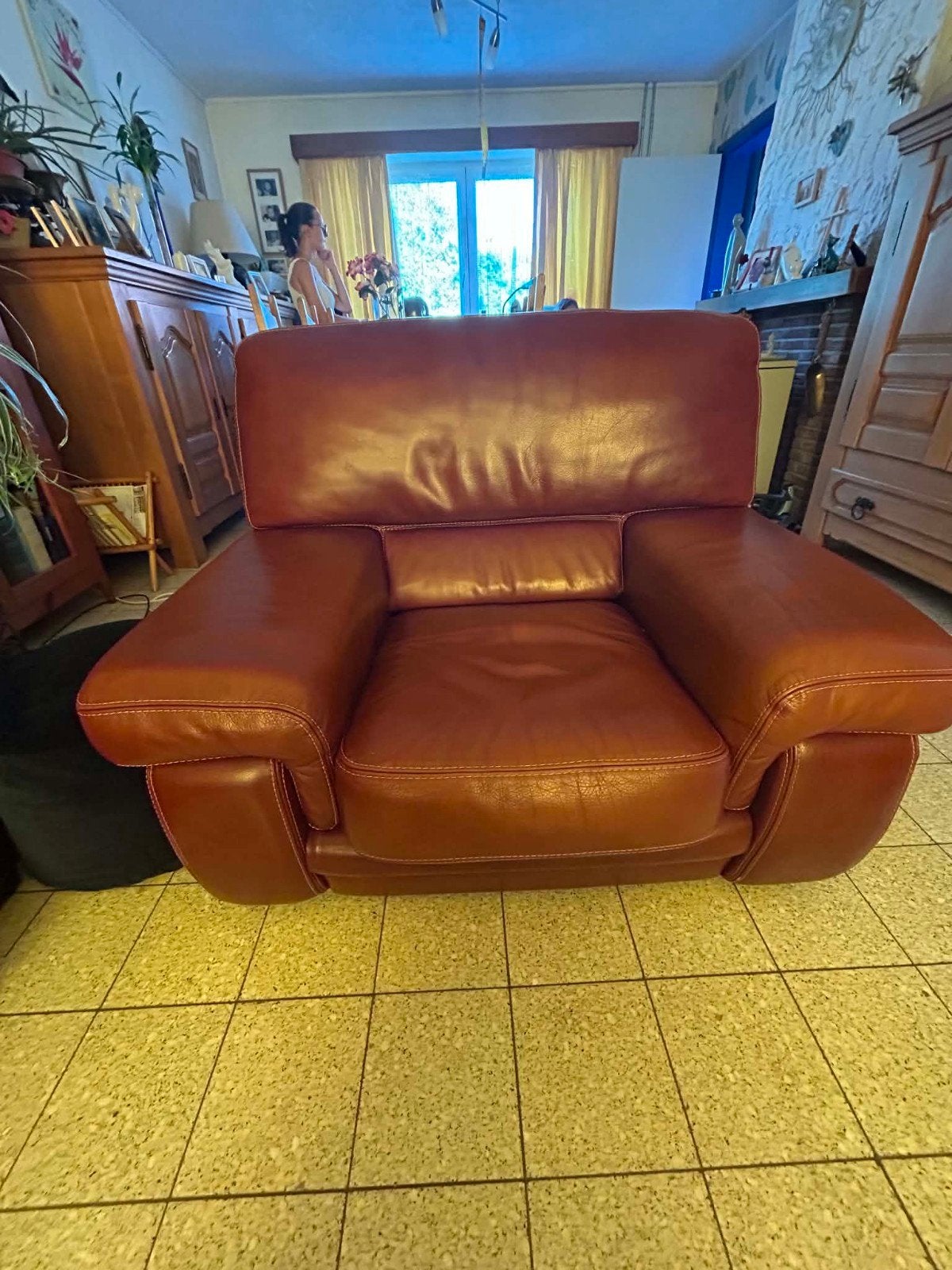 Fauteuil 1 place cuir brun, Maison & Meubles, Fauteuils, Enlèvement, Cuir
