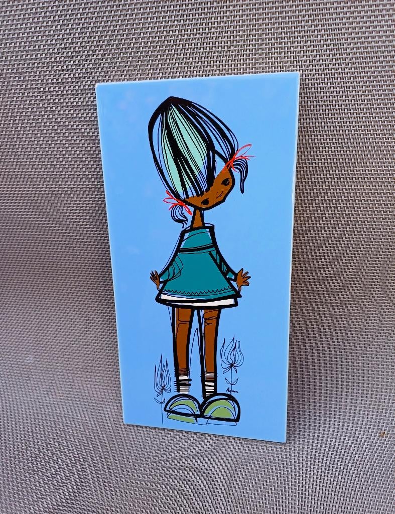 Vintage wandtegel kindertekening Agnes, Ophalen of Verzenden