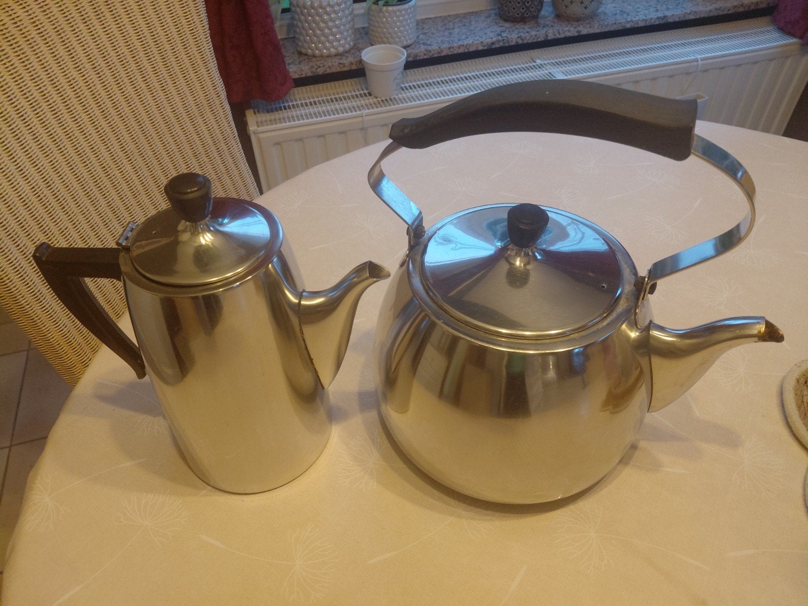 Inox set van vintage Demeyere fluitketel of waterketel en ko, Ophalen of Verzenden, Gebruikt, Inox, Demeyere