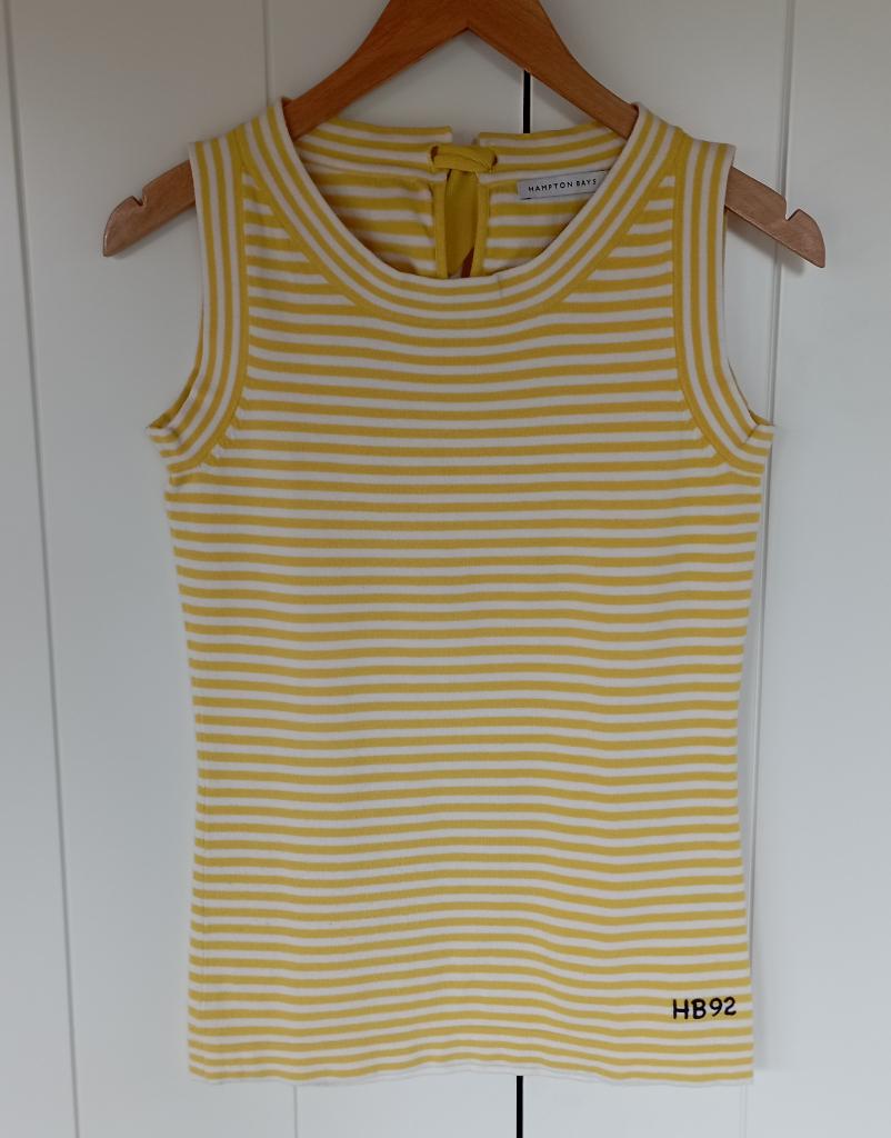 Top rayé jaune et blanc de Hampton Bays (HB92) taille S, Sans manches, Taille 36 (S), Hampton Bays, Porté