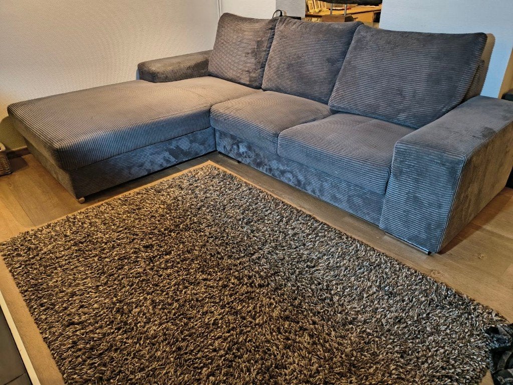 Sofa grijs ribbelstof met lounge, Ophalen, Zo goed als nieuw