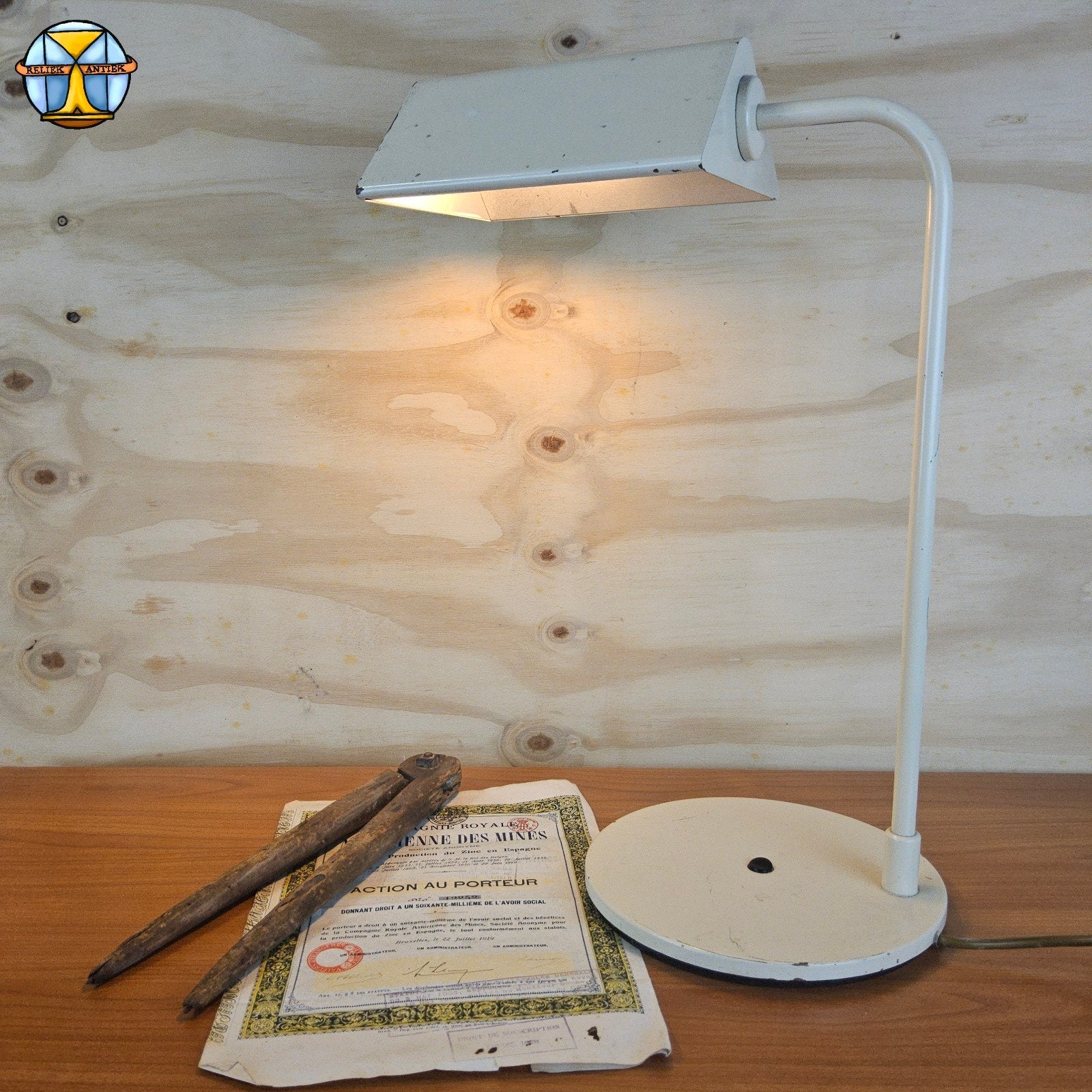 Lampe de bureau/veilleuse en métal industriel vintage, Maison & Meubles, Moins de 50 cm, Enlèvement ou Envoi, Vintage  / industrieel