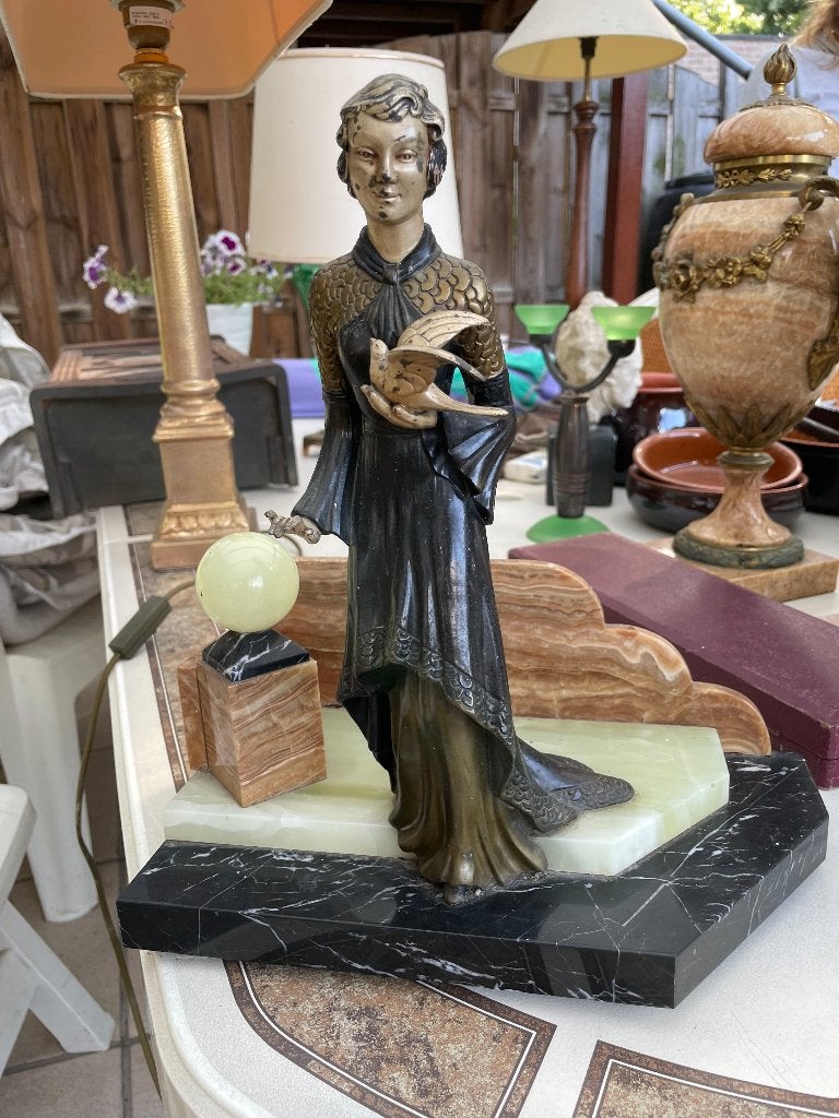 Art Deco schouwgarnituur-ornament, Antiquités & Art, Art | Sculptures & Bois, Statue, 20 - 50 cm, Art deco, Vert, Enlèvement ou Envoi