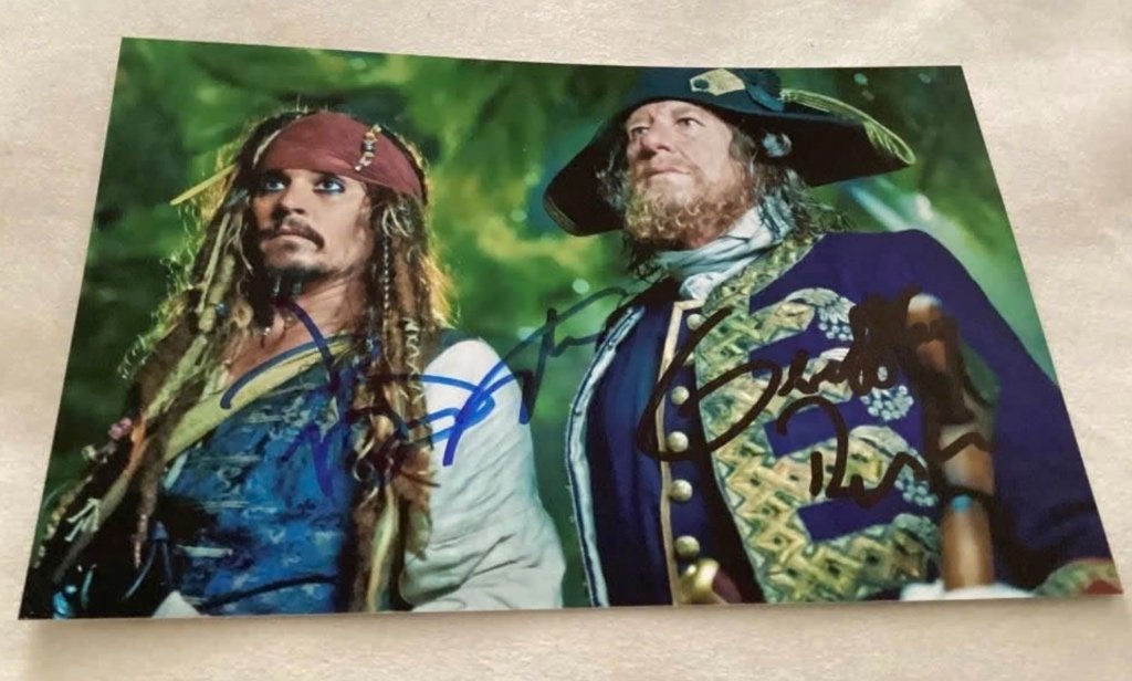 Handtekeningen Johnny Depp en Geoffrey Rush, Verzamelen, Film en Tv, Ophalen of Verzenden