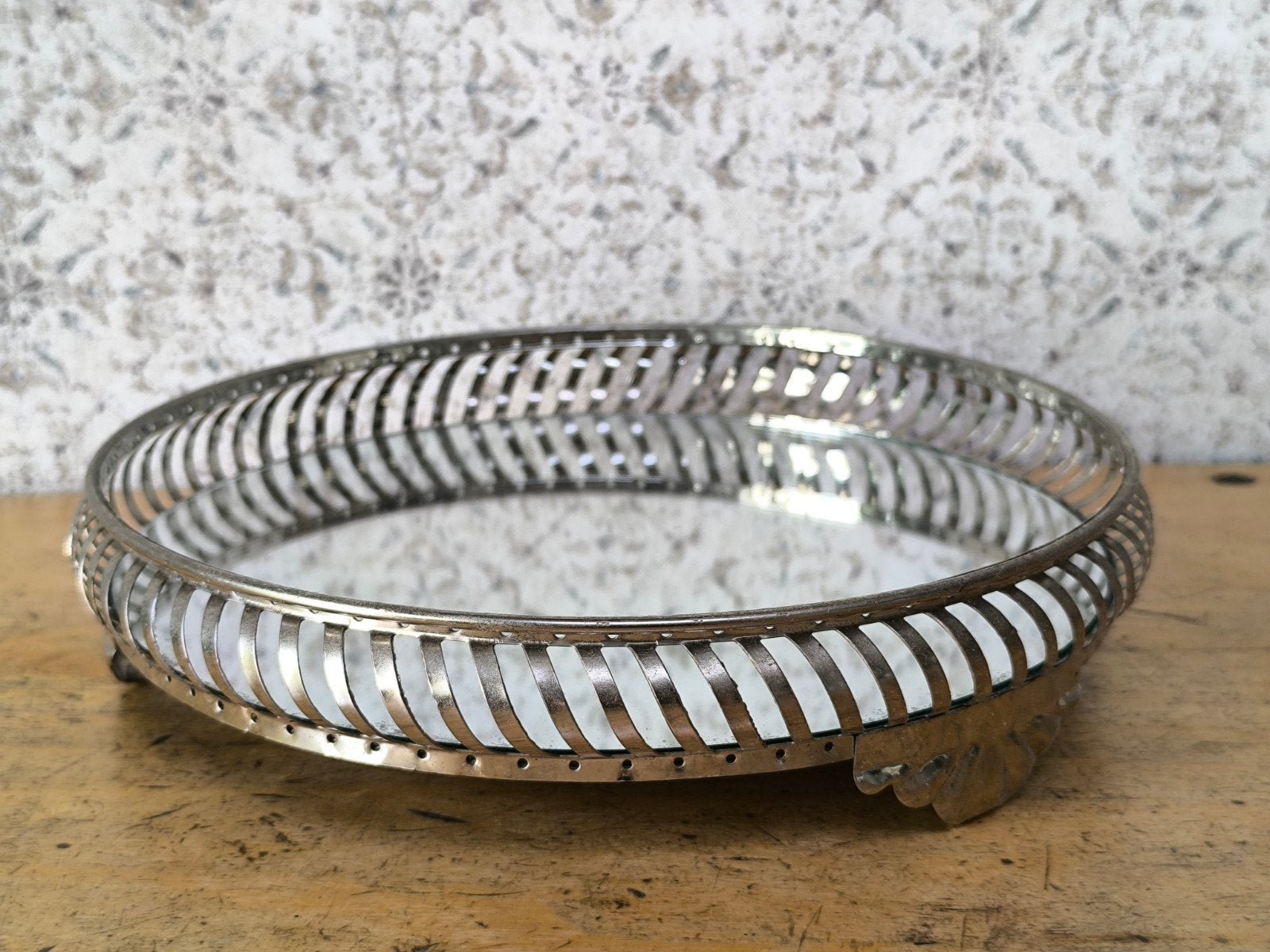 Plateau décoratif avec fond en miroir., Maison & Meubles, Bord décoratif, Rond, Enlèvement, Utilisé