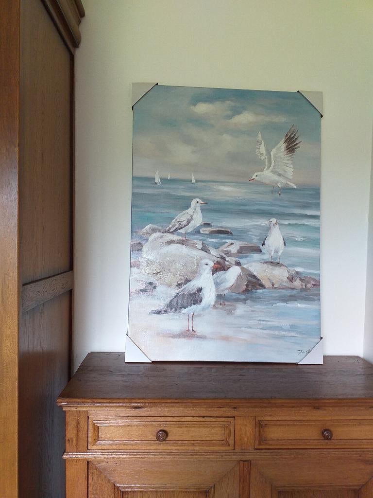 Nieuwe canvasprint van het zeelandschap (meeuwen)., Ophalen, Nieuw, Schilderij, 75 cm of meer