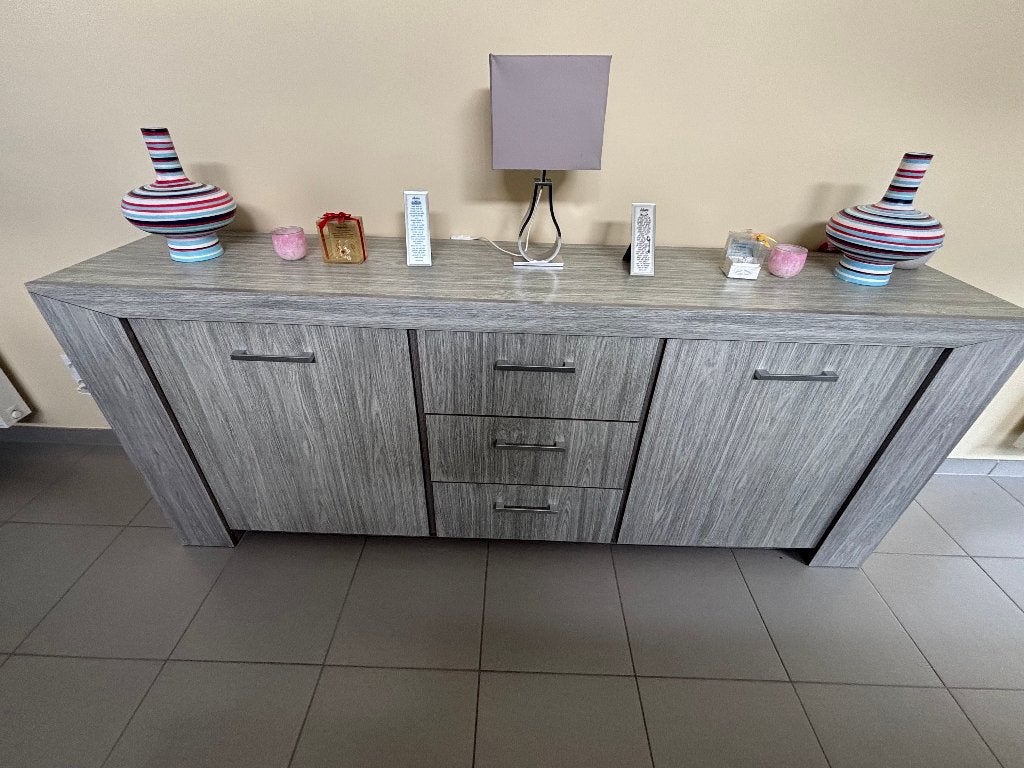 Dressoir en tafel met 4 stoelen, Maison & Meubles, Enlèvement, Utilisé, Moderne stijl, 4 à 6 chaises