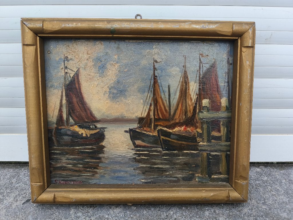 Huile sur panneau marine signe g vandesteene, Antiquités & Art, Art | Peinture | Classique, Panneau, Enlèvement ou Envoi
