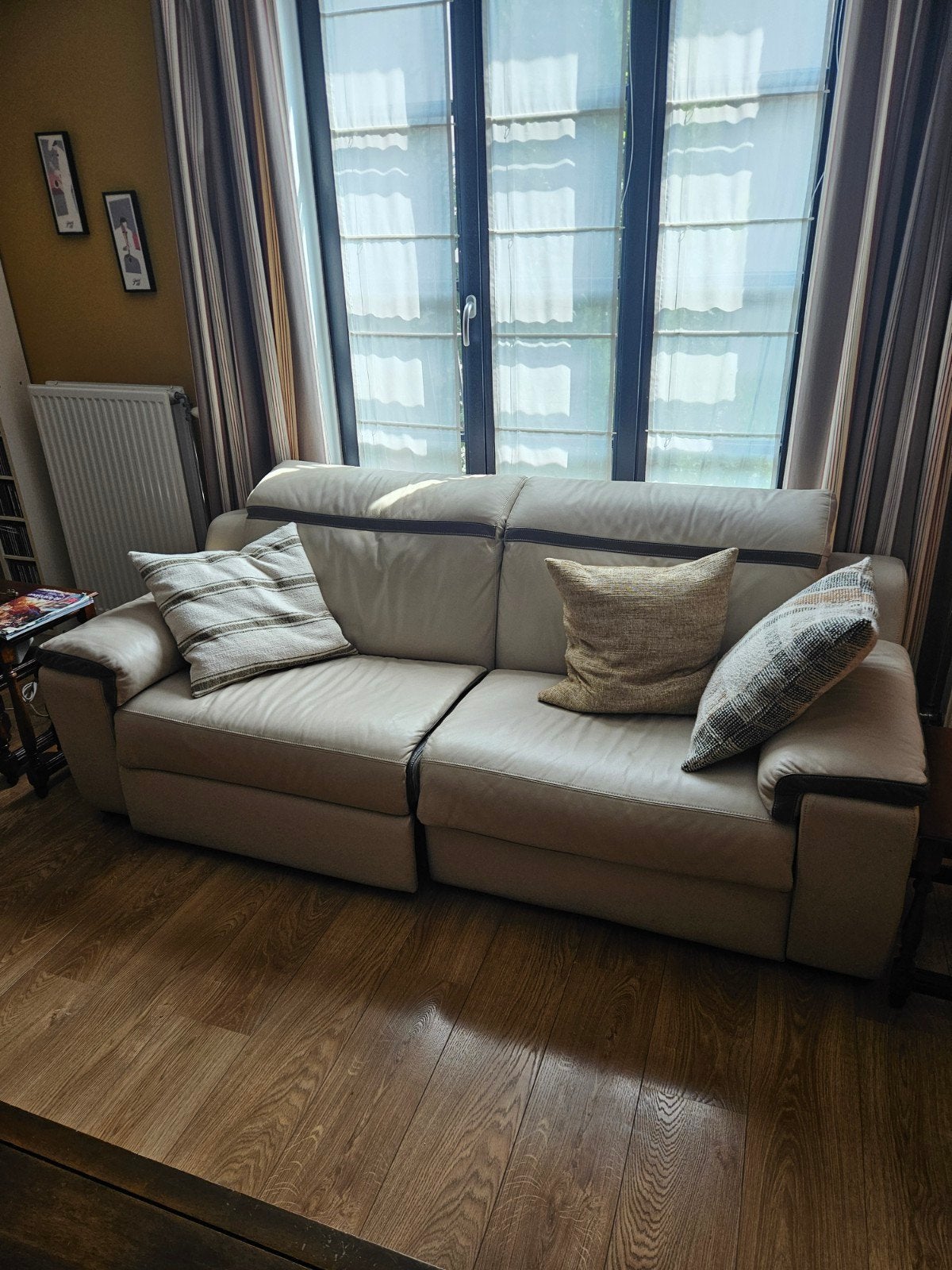 canapé cuir beige électrique 93x214, Ophalen, Tweepersoons, Rechte bank, 200 tot 250 cm